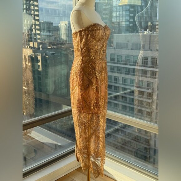 🆕 BRONX & BANCO 🧿 NWOT Giselle Strapless Beaded Sequin Midi Dress, Size M US 6 - Picture 8 of 16